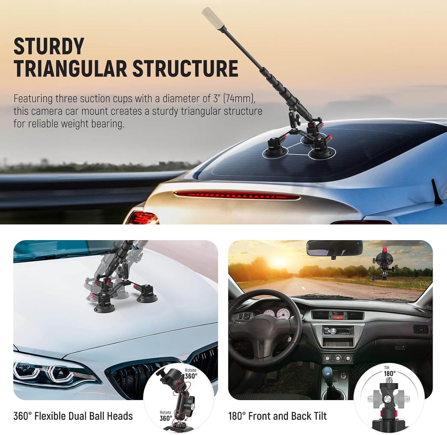 NEEWER Triple Suction Cup Car  - Stabilizer Screw In recension och pris